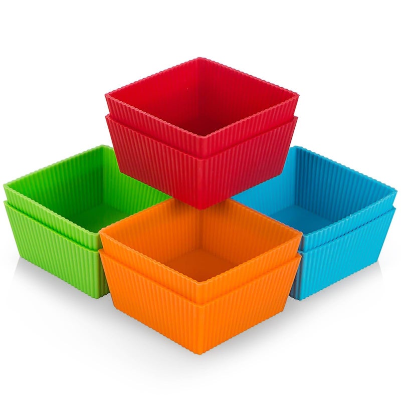 Webake 3.5 Inch Jumbo Baking Cups Reusable Silicone Square Cupcake Liners Non-stick Muffin Brownie Cake Mold (Pack of 8) - Image 1